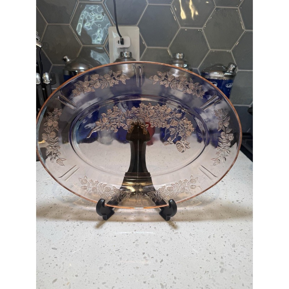 Federal Sharon Cabbage Rose Pink 12 1/2" Oval Platter Depression Glass
